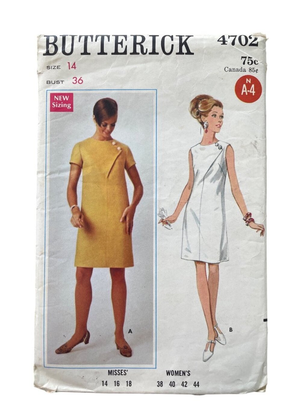 Vintage 60s Butterick Vintage Sewing Pattern Size 14 One Piece Shift Dress CUT